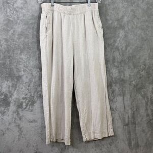Old Navy wide leg Flax linen blend pants women L Brown comfort waist pockets
